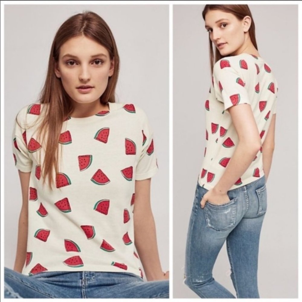 Anthropologie Romy & Ray Watermelon Fruit Tee TShirt | Cotton/Silk XS